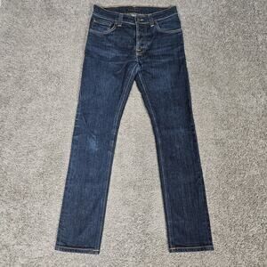 Nudie Jeans Men's 26X28 (Tag 29X30) Blue Grim Tim Dry Open Navy Made In Italy